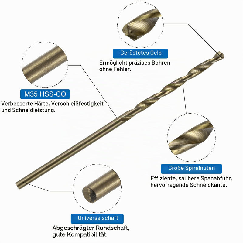 QUARKZMAN Spiral Drill Bits M2 x 0.4 Pack of 3 1.6 mm | Titanium Coated Spiral Tip Metric Tap and Drill Bit Set
