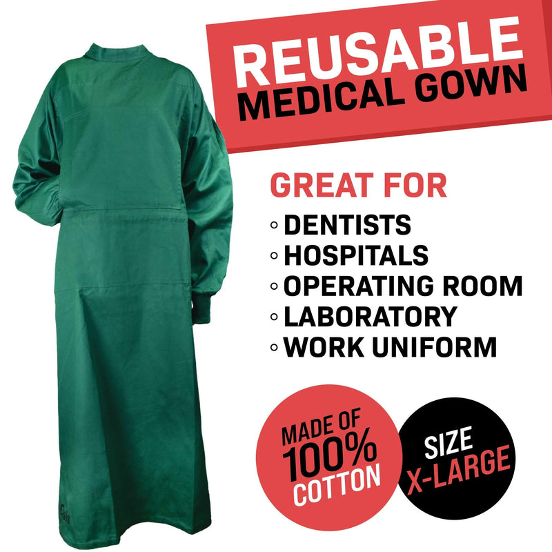 [Australia - AusPower] - Cloth Procedure Medical Gown, Washable Reusable Gown, Long Sleeve & Elastic Cuff, 100% Cotton, Unisex, X-Large 