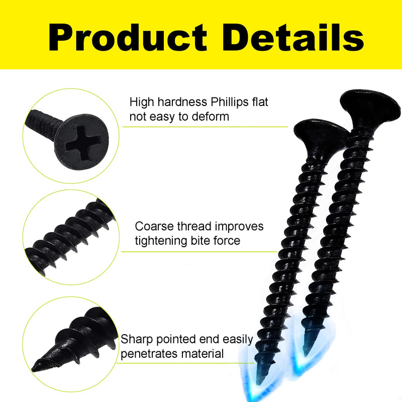 [Australia - AusPower] - 400 pcs Wood Screws, Drywall Screws, Cabinet Screws, Coarse Tooth Drywall Screws, Phillips Flat Head Self-Tapping Screws for Various Woodworking Repairs and DIY Projects #6 x 1''(25 mm) #6x1''-400Pcs 