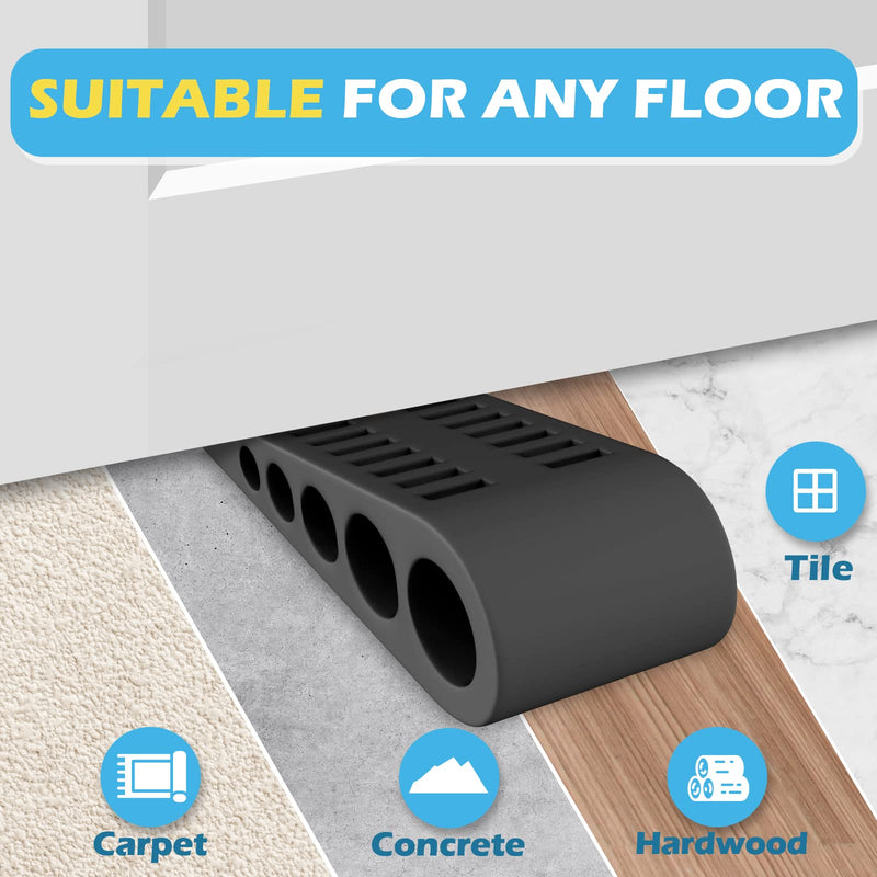 [Australia - AusPower] - Rubber Door Stoppers for Bottom of Door - 4 Pack Door Stop Wedge with Holder Heavy Duty Doorstop for Home Office Dorm Classroom Garage Stackable on Multi Floor Carpet Concrete Tile Linoleum & Wood 4 Pack Black 