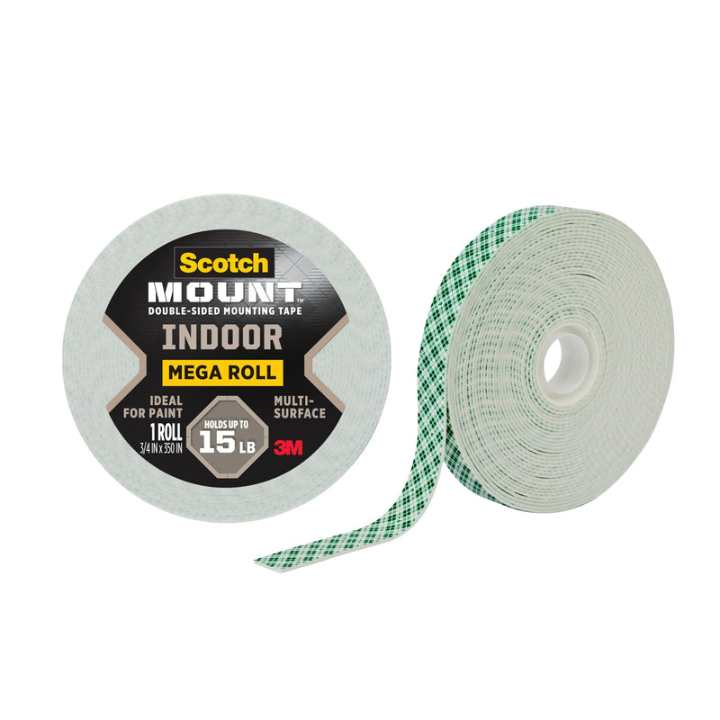 Scotch-Mount Indoor Double-Sided Mounting White Tape Mega Roll, 3/4 in x 350 in (29.1 ft), Features 3M Industrial Strength Adhesive, No Mess or Tools (110H-Long-DC) 1 Roll