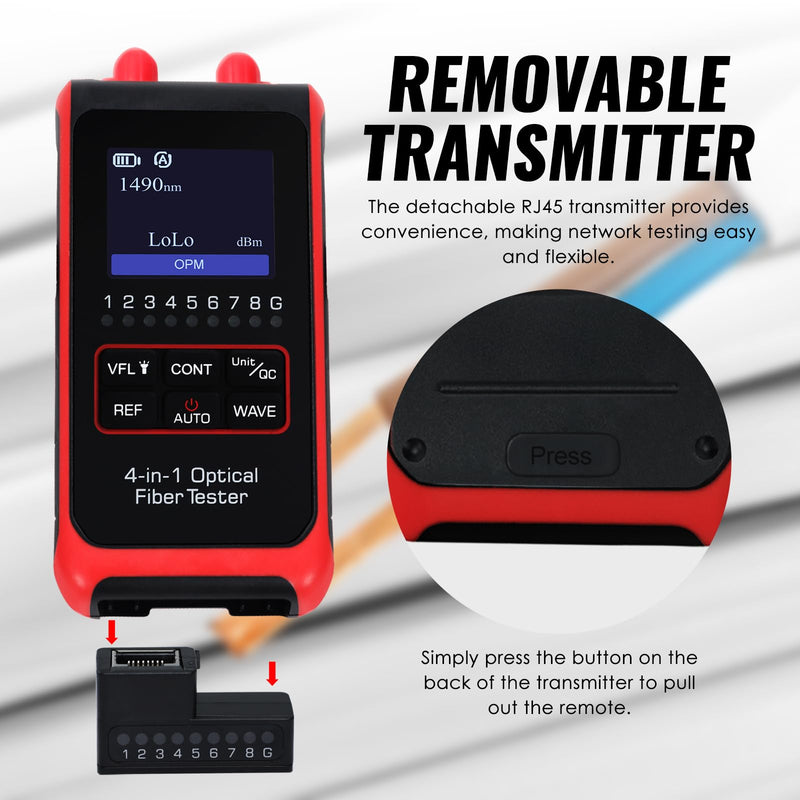 [Australia - AusPower] - 4-in-1 Fiber Optic Power Meter Portable Optical Fiber Power Tester Optical Fiber Cable Tester Visual Fault Locator VFL OPM REF FC/SC/ST Universal Interface LCD Display Fiber Tester 