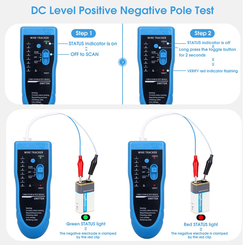Cable Tracer Ethernet Network Cable Tester RJ45 RJ11 - Wire Toner Tracker CAT5 CAT6 Continuity Tester - Tone Generator and Probe Kit Telephone Line Finder Locator Detector Tool - Blue