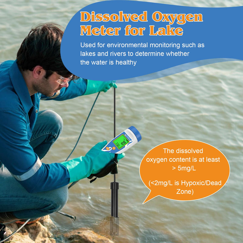 [Australia - AusPower] - Portable Dissolved Oxygen Meter for Pond, Digital Dissolved Oxygen Test Kit for Fish Tank, Do Meter Oxygen Analyzer with 3.6ft Probe for Koi Pond Aquarium, Measure DO in Water, Aquaponics 