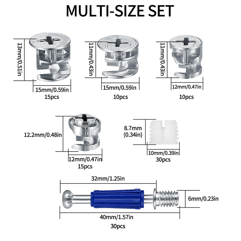 [Australia - AusPower] - Cam Lock Nuts and Cam Screws, 110 Pcs Cam Locks for Furniture Connecting Cam Lock Fittings, 3 in 1 Cam Connector Bolt Fittings Fasteners Hardware Parts for Drawer Dresser Cabinet 