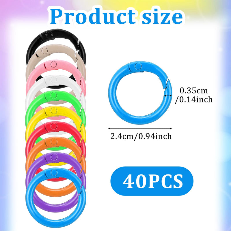 [Australia - AusPower] - 40 Pcs 10 Colors Round Spring O Rings, Metal Trigger Snap Clip Keyring Buckle Hooks O Rings Buckles Round Keychain Clip Trigger Spring Snap Clips for Keychains DIY Accessories 