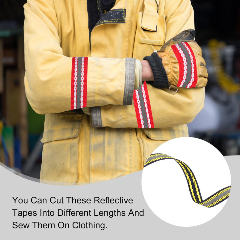 PATIKIL Reflective Tape Strip, 0.4" x 150FT High Visibility Fabric Stripe Florescent Webbing Ribbon Sew on Warning Safety Tape for Bags Clothing Raincoats, Black-Yellow