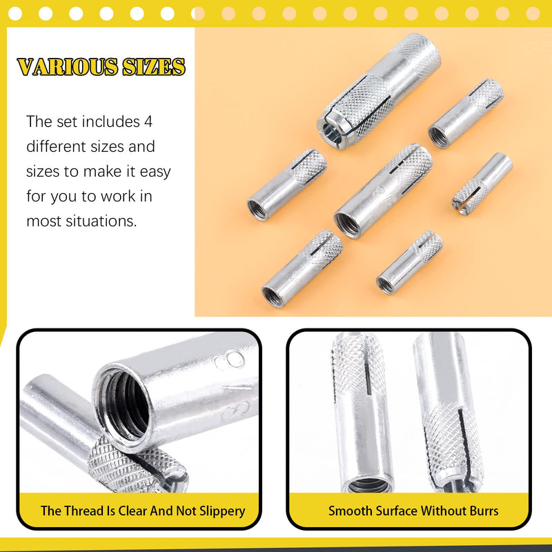 [Australia - AusPower] - 37 Pcs Zinc Plated Metal Knurled Drop in Anchor Assortment Set, 1/4", 5/16", 3/8", 1/2" Concrete Expansion Drop-in Anchors Kit 1/4", 5/16", 3/8", 1/2" Set 