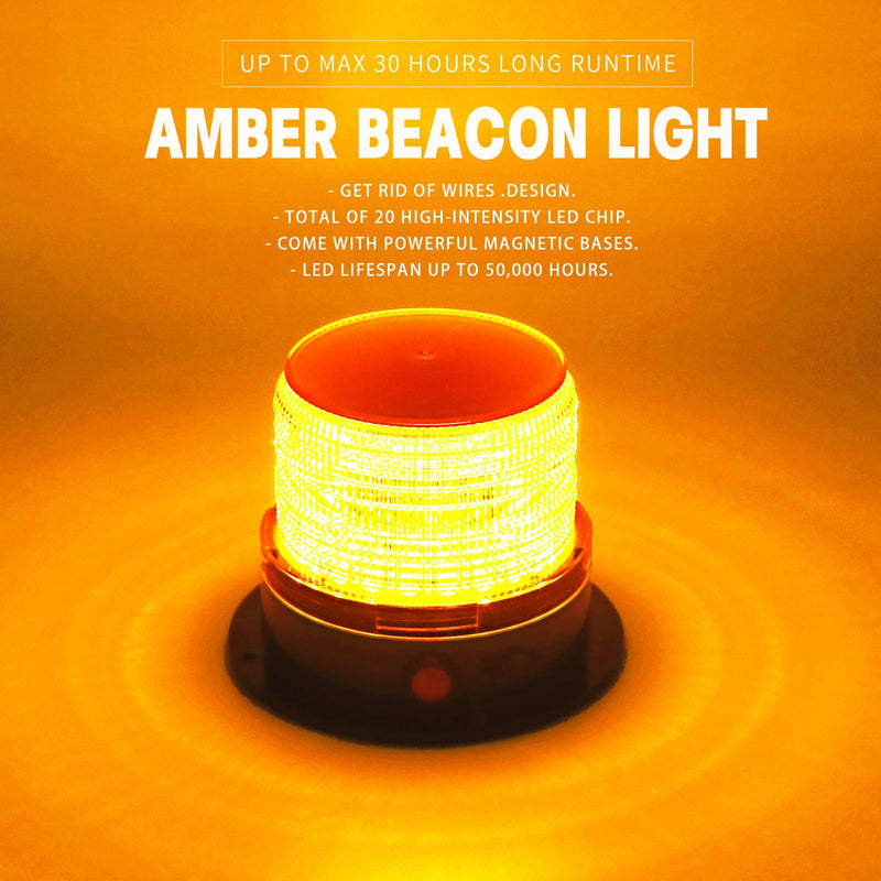 BooYu Battery Operated Amber Warning Beacon Light w/Magnetic Base, Portable Rechargeable Mini Roadside Roof Top Plow LED Strobe Emergency Flash Mail Lights for Trucks/Trailer/Vehicle 1-Pcs 1-Pcs (amber)