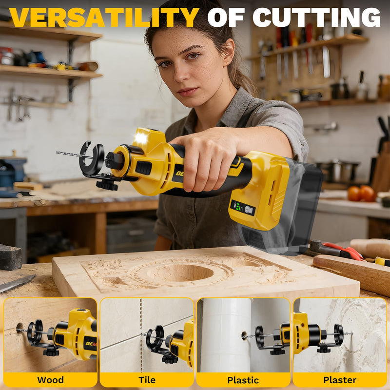 Cordless Drywall Cut-Out Tool Compatible with Dewalt 20V Battery, 3 Speed Adjustable Brushless Rotary Saw with Up to 30000 RPM, Compact Spiral Saw Kit for Wood,Drywall,Tiles,plastic, (Tool Only) For Dewalt