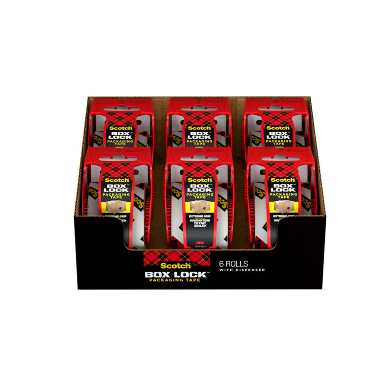 [Australia - AusPower] - Scotch Box Lock Packing Tape, Clear, Extreme Grip Moving Tape, 1.88 in. x 22.2 yd., 6 Packaging Tape Rolls with Dispensers 6 Rolls 