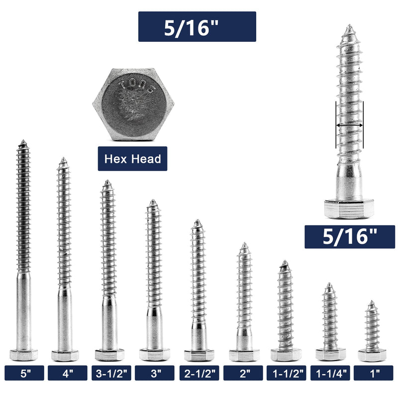 [Australia - AusPower] - 5/16" x 1-1/2" Hex Head Lag Screws Bolts 20Pcs 304 Stainless Steel 18-8, Partial Thread, Hexagon Head Wood Screws by SG TZH 20 5/16-18 x 1-1/2" 