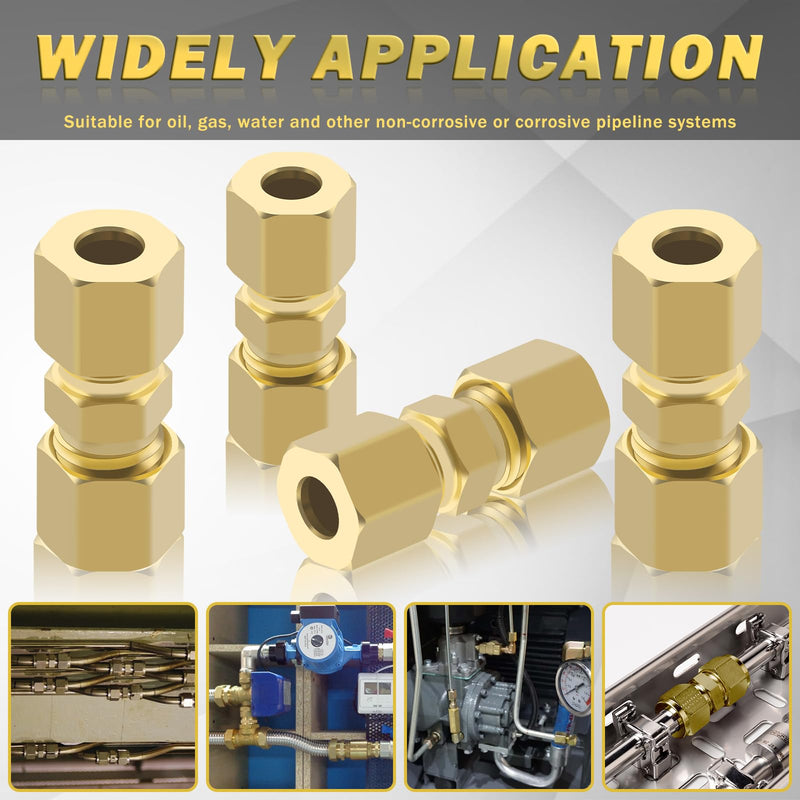 [Australia - AusPower] - Brass Tube Pipe Compression Fitting,1/4" Tube OD x 1/4" Tube OD Ice Maker Water Line Compression Union Connector Gas Tubing Compression Fitting 4Pcs 4Pcs 1/4" 
