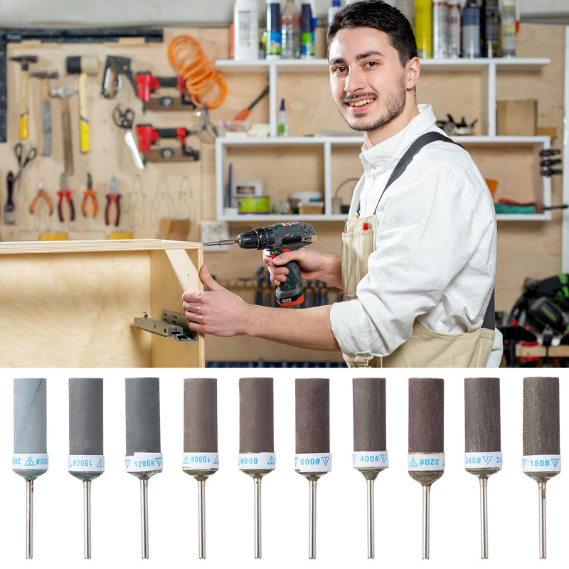 Pack of 10 Grit Sanding Sleeves Set with 2.3 mm Shaft for Rotary Tool, Sanding Attachments, Sanding Bits Set for Stone and Wood Sanding (180/240/320/400/600/800/1000/1200/1500/2000)