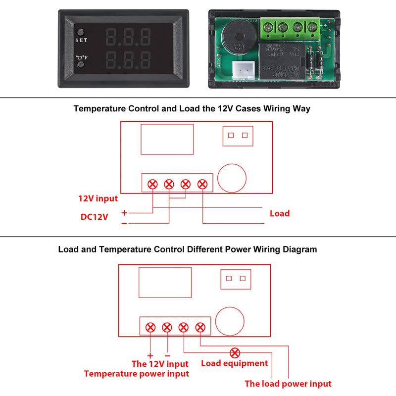 [Australia - AusPower] - 4pcs DC 12V Electronic Temperature Controller Programmable -50 to 110 ℃ Heating/Cooling Thermostat Control Switch Module NTC Waterproof Sensor Probe Dual Color LED Display Monitor 