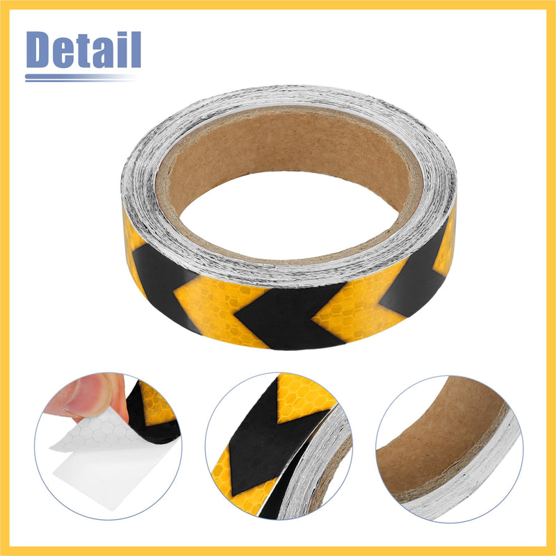 Universal 2.5cmx9m Yellow and Black Arrow Car Reflective Stickers Reflective Tape Safety Warning Reflective Protector - Pack of 1 Auto Replacement Parts