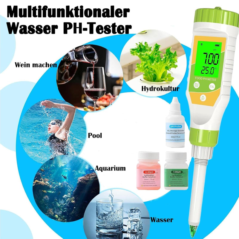 Digital pH Meter for Food Fermentation and Canning, Smart Food pH Tester with High Accuracy Spear Probe for Sourdough, Salsa and Hot Sauces, pH Test Pen with ATC for Solid and Liquid