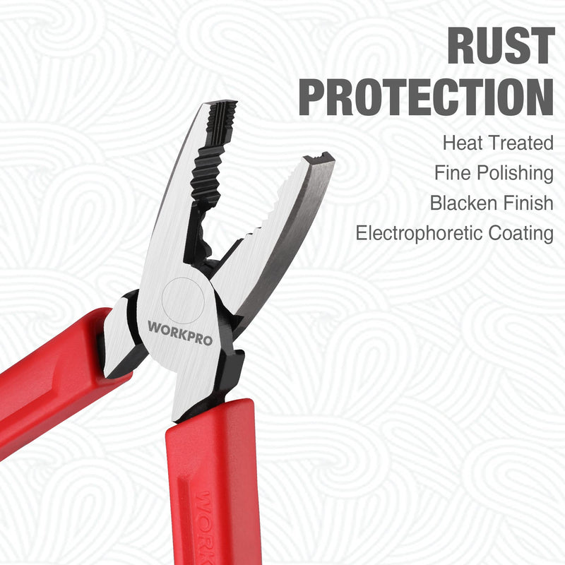 [Australia - AusPower] - WORKPRO 6.5" Linesman S Screw Extractor Pliers(Combination Pliers) with Unique Non-slip Jaws, Stripped Screw Remover Tool, Lineman Pliers for Quickly Removal of Damaged or Rusted Fasteners 