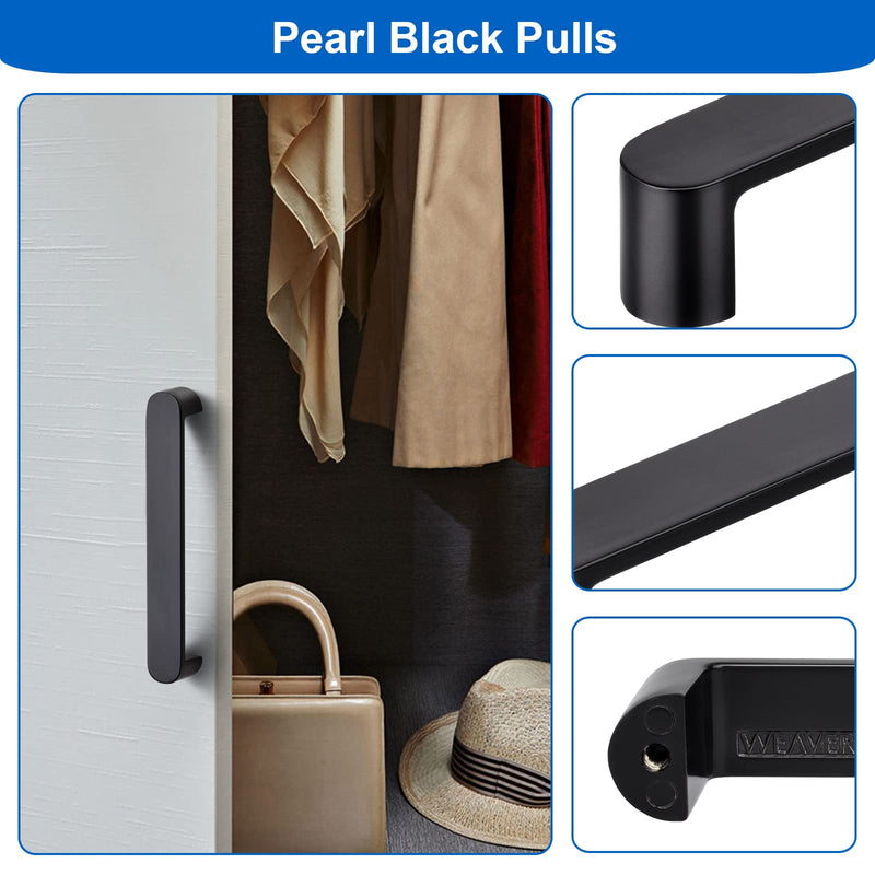WEAVERBIRD 4 Pack Cabinet Handles Pearl Black Drawer Pulls Furniture Cabinet Hardware Cupboard Closet Zinc Alloy Black Handles Pulls, 5 inch (128mm) Hole Distance 128 mm