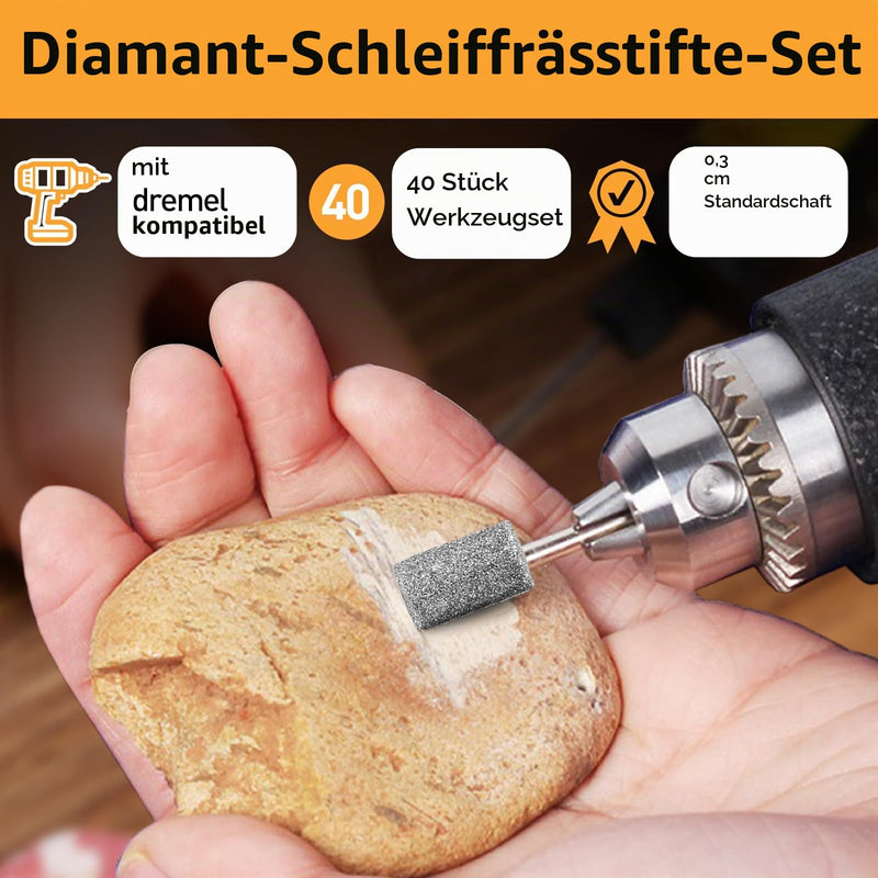 40 Piece Diamond Cutter Set for Dremel, 46 Grit and 120 Grit Diamond Burr Grinding Pins with 1/8 Inch Shank for Stone Glass Ceramic Grinding, Carving, Polishing, Engraving, Drilling 20pcs-120 grit, 20pcs-46 grit