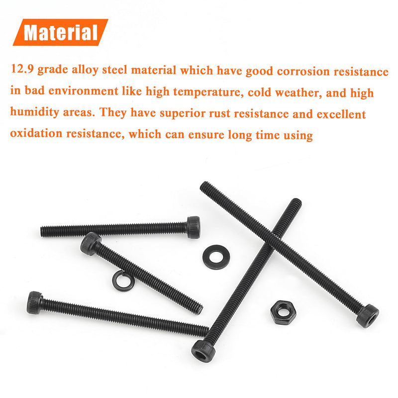 [Australia - AusPower] - 400 Pieces M3 x 30mm /35mm /40mm /45mm /50mm, Hex Socket Head Cap Metric Screws Bolts Washers Nuts Kit, 12.9 Grade Alloy Steel, Fully Threaded, Black M3 x 30/35/40/45/50mm 