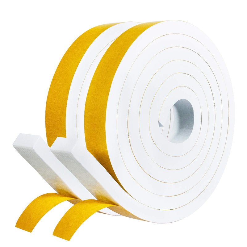 fowong White Foam Seal Tape - 2 Rolls, 3/4 Inch Wide X 3/8 Inch Thick, Window Insulation Air Conditioner Weather Stripping Closed Cell Adhesive FoamTape, 6.5 Ft X 2 Rolls, Total 13 Feet 3/4in * 3/8in