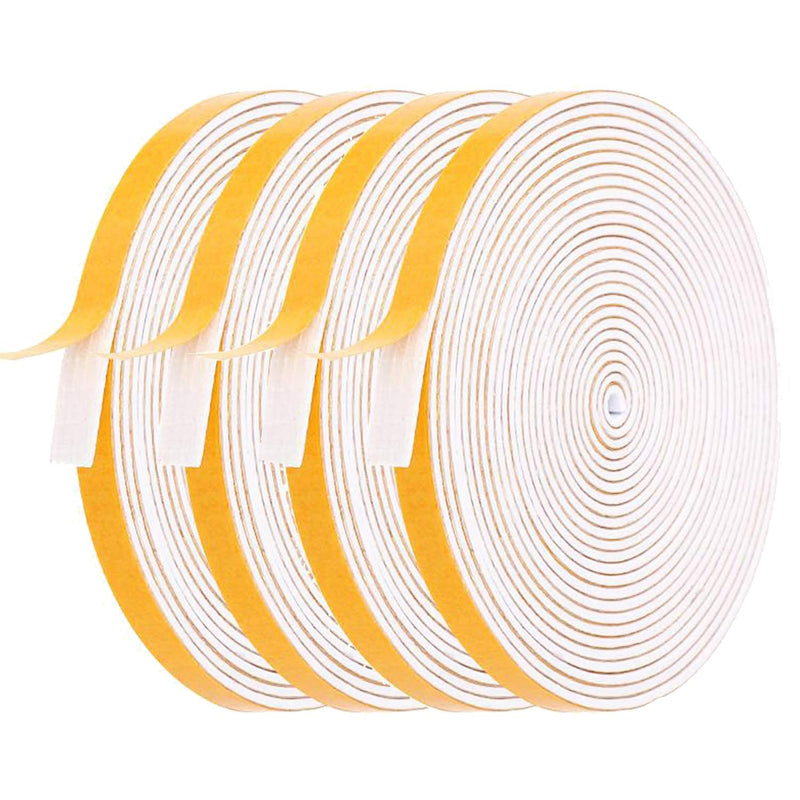 4 Rolls Weather Stripping for Doors, 1/4 Inch Wide X 1/16 Inch Thick Total 52 Feet Long Adhesive Soundproof Foam Seal Tape for Windows(13ft x 4 Rolls) 1/4" (W) x 1/16" (T) x 52' (L) White
