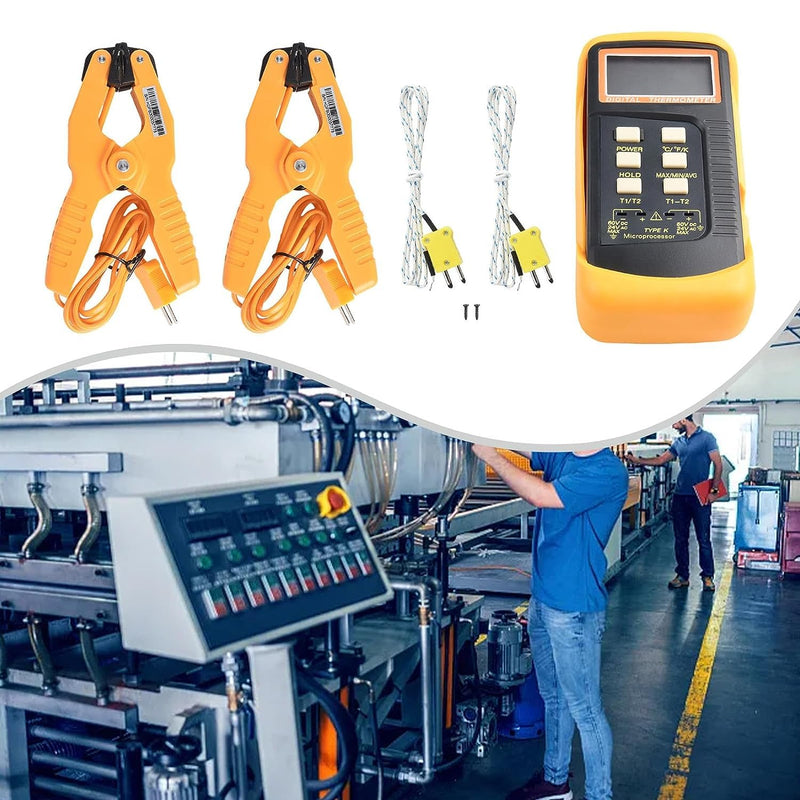 [Australia - AusPower] - K Type Thermocouple Thermometer(-50~1300°C) Digital Dual Channel, 2 Thermometer Pipe Clamp 2 Thermocouple Sensor Probes, Pipe Temperature Clamp Thermocouple High Accuracy Readings 