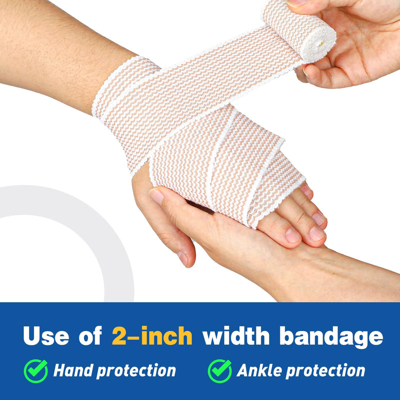 AZEN Premium 8 Pack Elastic Bandage Wrap (2x2", 2x3", 2x4", 2x6"), Compression Wrap Bandage for Legs, Ankle, Knee, Tummy, Body, Latex-Free, Lymphedema Wraps for Legs A-8p