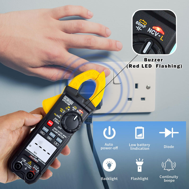 [Australia - AusPower] - ZIBOO UT210E Mini Handheld Clamp Meter, True RMS AC/DC,6000 Counts Voltmeter Continuity Tester Capacitor HVAC Tool Multi Tester UT210E Clamp Meter 