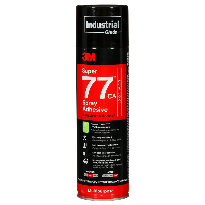 3M Super 77 Multipurpose Permanent Spray Adhesive Glue, Low VOC, Paper, Cardboard, Fabric, Plastic, Metal, Wood, Net Wt 18 oz Super 77 - Low VOC