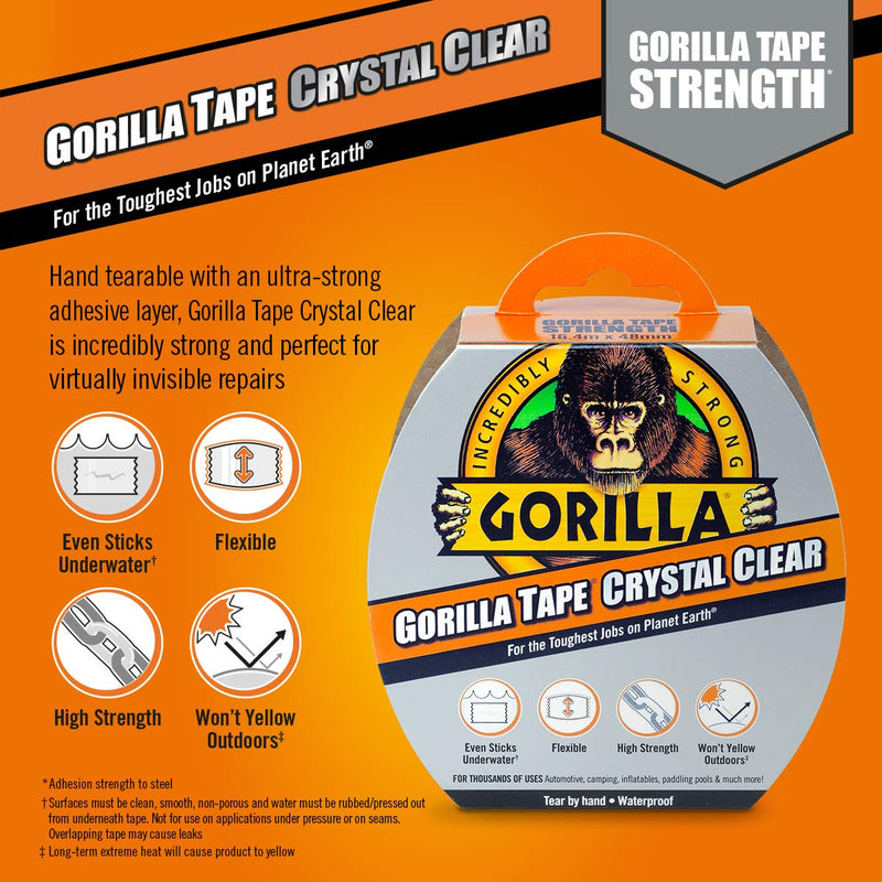 Gorilla Crystal Clear Repair Duct Tape, 1.88” x 9 yd, Clear, (Pack of 1) 1 - Pack