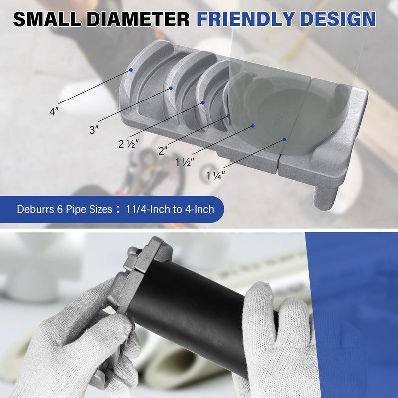 [Australia - AusPower] - Deburring Tool for Plastic Pipe, Professional PVC Pipe Reamer Deburrs Six Pipe Sizes: 1 1/4-Inch - 4-Inch, Effective Pipe Reamer Deburring Tool for PVC Pipe Reamer w/Sharp Blade, PVC Chamfer Tool 6 Sizes 