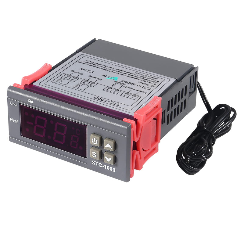 [Australia - AusPower] - 2pcs STC-1000 Digital Temperature Controller DC 12V 10A Digital LED Temperature Controller Thermostat Control Switch 2 Relay Output Cooling Heating and NTC Sensor Probe 
