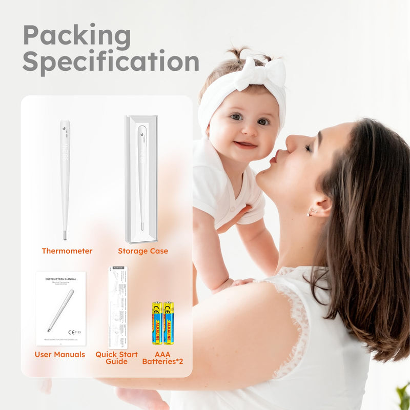 [Australia - AusPower] - Oral Thermometer for Adults and Kids，Rechargeable Fast Reading Digital Thermometer with LED Display，Medical-Grade Accurate Rectal Thermometer for Babies White 