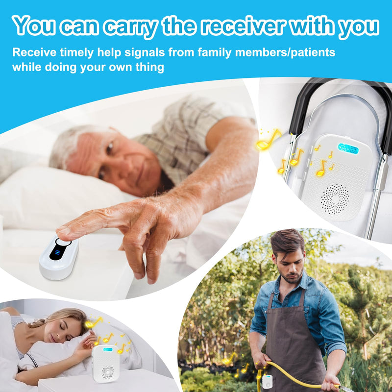 SanJie Wireless Caregiver Pager Call Bell for Patients at Home 328Ft Range Call Button for Elderly Life Alert Systems for Seniors (2 Rechargeable & Portable Receiver,3 Emergency Button) 3 buttons+2 receivers