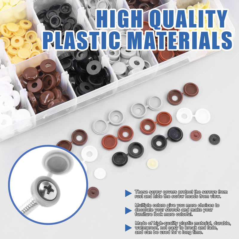 [Australia - AusPower] - Glarks 800Pcs 2 Styles 9 Colors Screw Cap Covers Assortment Kit, 300Pcs 4mm 5mm 6mm Hinged Screw Cover Caps Fold Screw Snap Covers Washer Flip Tops and 500Pcs Phillips Screws Head Hole Cap Covers Set 