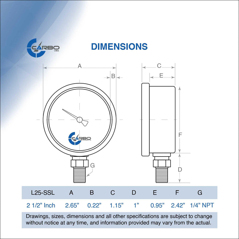 [Australia - AusPower] - Stainless Steel Pressure Gauge Dual Display (0-4000 psi/kPa) - 2 1-2" Glycerine Liquid Filled Water Air Oil Gas Gauge with Polycarbonate Lens & Brass Connection- 1/4" NPT Lower Mount 0-4000 psi 