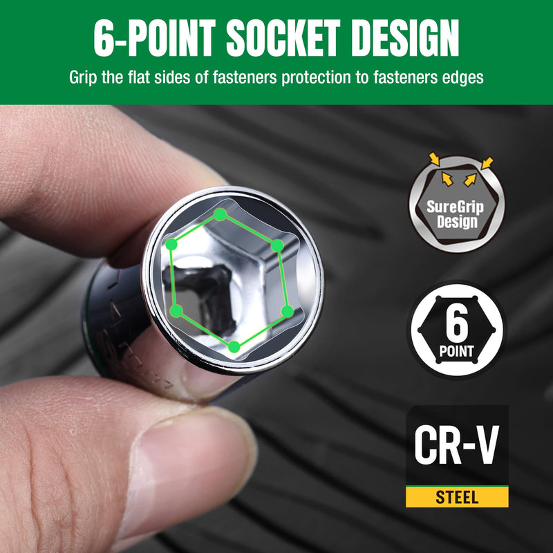 SK 3/8" Drive Socket Set, Metric Sockets, 13-Piece 8-20mm, SuperKrome Finish, Premium CR-V Construction, with Aluminum Socket Organizer Shallow