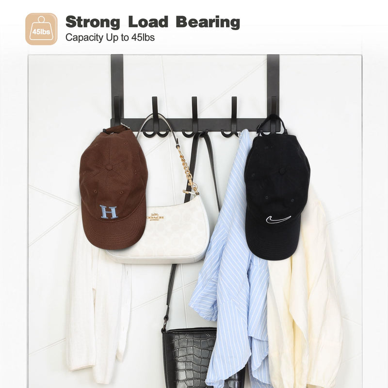 [Australia - AusPower] - Over The Door Hooks for Hanging, Over The Door Hanger with 5 Triple Coat Hooks, Over The Door Towel Racks for Bathroom, Door Hanger Hooks for Coat, Bags and Hat (Black, 1 Pack) Black 