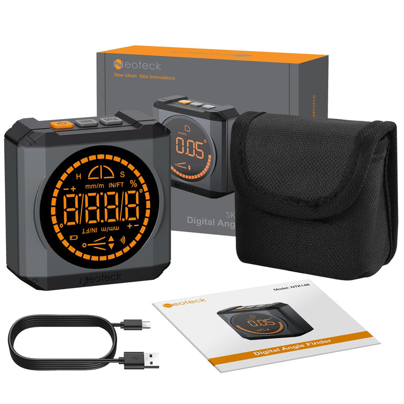 [Australia - AusPower] - Neoteck Digital Angle Finder LED Rechargeable Level Box Protractor Bevel Gauge Inclinometer with Magnetic Base IP54 Waterproof for Woodworking Home Decoration Black 