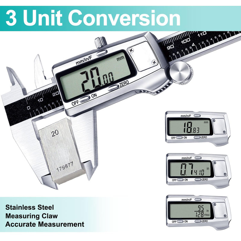 [Australia - AusPower] - Kynup Digital Caliper, 150mm Electronic Calipers Measuring Tool, Precision Digital Tool Vernier Micrometer Measuring Tools with Mm/Inch/Fraction Conversion Black 