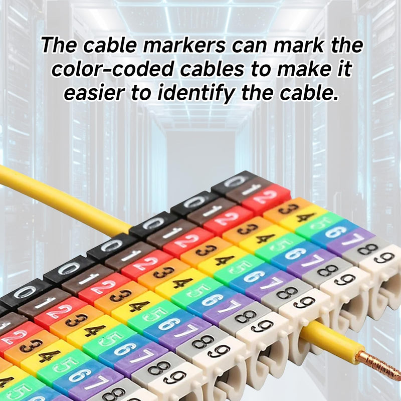 Wire Number Tube Cable Marker, 0.2 x 0.2in Colorful Clip on Wire Marker, Digital Number Wire Numbering Marker, Plastic Cable Numbering Marker Tube for Wires Management, 100Pcs 100PCS 12AWG 4mm²