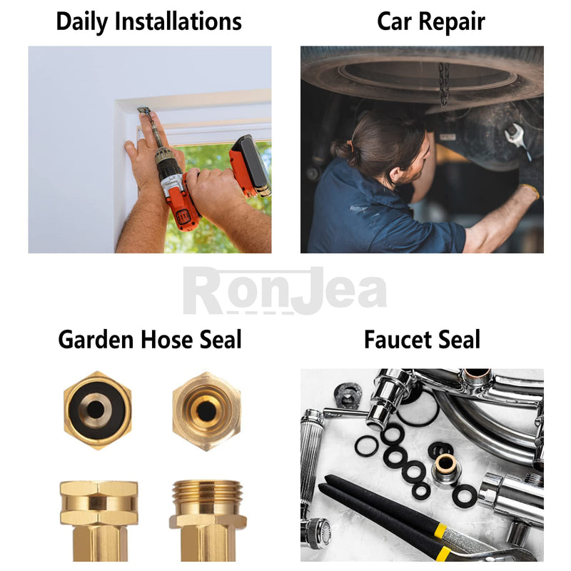 [Australia - AusPower] - 200 Pcs Flat Rubber Washers Assortment Kit: RonJea Black Rubber Flat Washer for Bolts/Faucets/Screws/Garden hose/Plumbing, Rubber Bushing Gasket kit (5 Sizes) 
