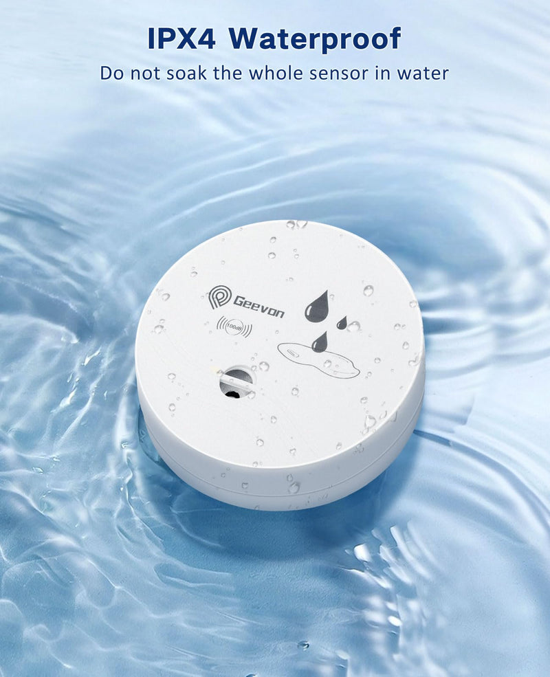 [Australia - AusPower] - Geevon 4 Pack Water Leak Detectors, 100dB Water Sensor Alarms Flood Detector for Basements, Bathrooms, Laundry Rooms, Kitchens, Garages, and Attics, Water Alarms Battery-Operated (Battery Included) White 