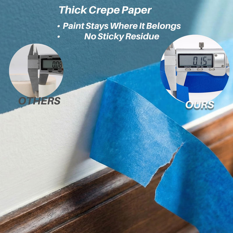 Blue Painters Tape 1 Inch Wide with Bonus Scraper Tool Included, 4 Rolls Blue Tape,3 Times Thicker,Clean Removal Painters Tape (132yd =0.98IN*33yd*4) , No Wall Damage Masking Tape,No Residue