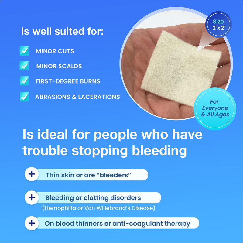 [Australia - AusPower] - High Performance Stop Bleeding Gauze - Large (2"x2"Square) - (3-Pack) Professional-Grade First-Aid Hemostatic Gauze (Blood Clotting Bandage) 2" x 2" Large (Pack of 3) 