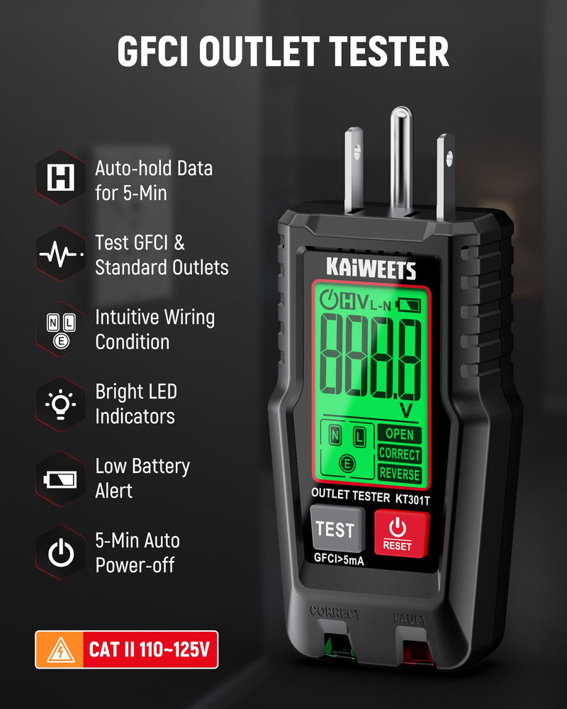 [Australia - AusPower] - KAIWEETS Voltage Tester/Non-Contact Voltage Tester HT100s-B and GFCI Outlet Tester with LCD Display KT301T 