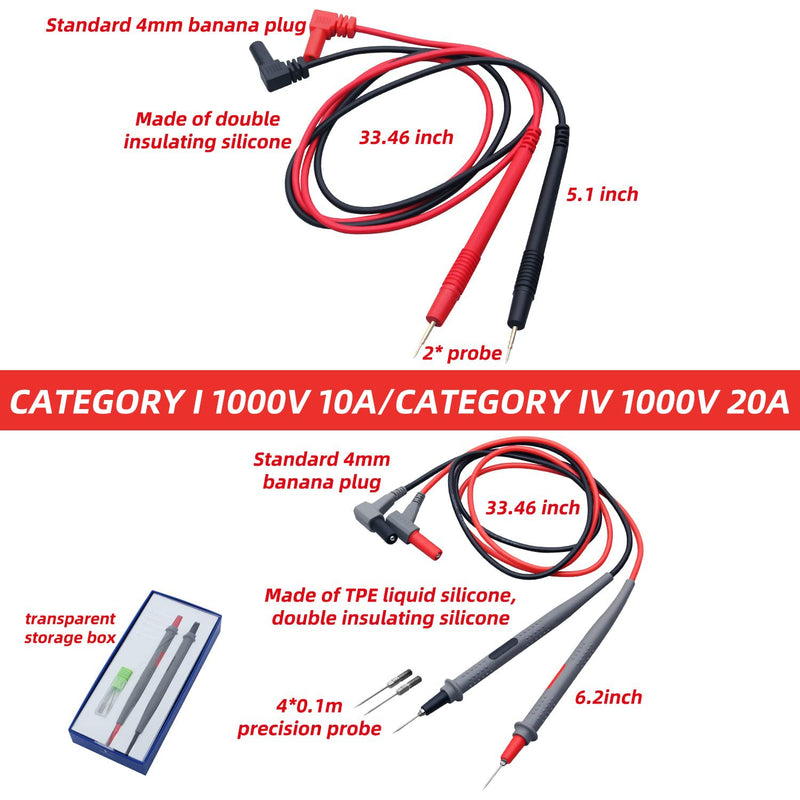 [Australia - AusPower] - HengTianMei Flexible Multimeter Test Lead Kit, CAT III 1000V 10A, Volt Test Lead for Measurement Accurately with Standard 4mm Banana Plug, for Most Brands Digital Multimeters, Electronic Clamp Meter 