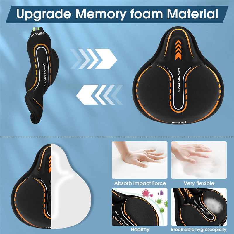 MSDADA New Large Gel Bike Seat Cover, Extra Soft Bike Seat Cushion for Men Women Comfort Wide, Fits Indoor/Outdoor/Exercise Bikes (11.22 inch x 10.03 inch) Orange